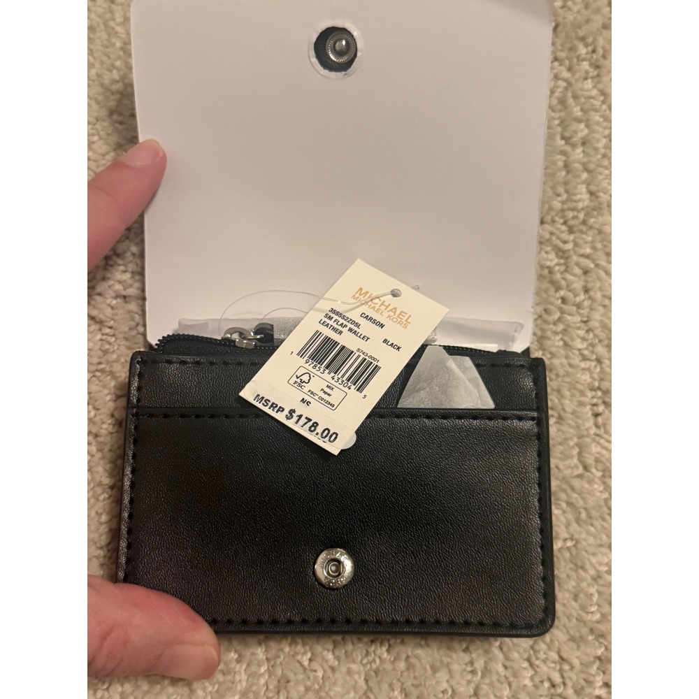 Michael Kors Carson Flap Mini Wallet Black‎ Leather – $178 Value, Yours Cheaper! - Picture 6 of 10